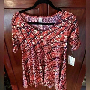 Lularoe XXS rust , black, &‎ cream perfect tee.abstract print . NWT